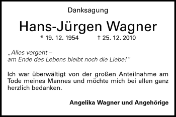 Traueranzeige von Hans-Jürgen Wagner von Rüsselsheimer Echo, Groß-Gerauer-Echo, Ried Echo