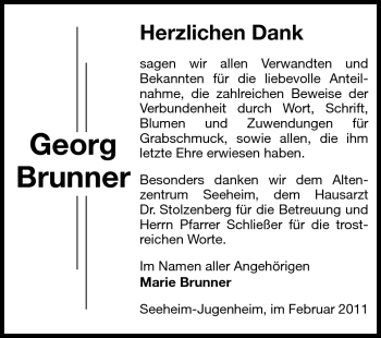 Traueranzeige von Georg Brunner von Echo-Zeitungen (Gesamtausgabe)