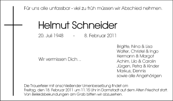 Traueranzeige von Helmut Schneider von Echo-Zeitungen (Gesamtausgabe)