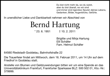 Traueranzeige von Bernd Hartung von Echo-Zeitungen (Gesamtausgabe)