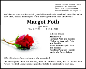 Traueranzeige von Margot Poth von Echo-Zeitungen (Gesamtausgabe)