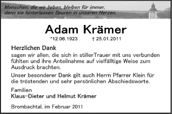 Traueranzeige von Adam Krämer von Odenwälder Echo