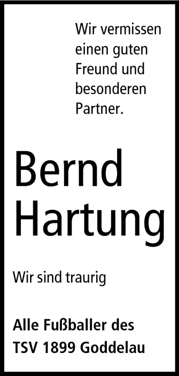 Traueranzeige von Bernd Hartung von Rüsselsheimer Echo, Groß-Gerauer-Echo, Ried Echo