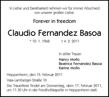 Traueranzeige von Claudio Fernandez Basoa von Starkenburger Echo