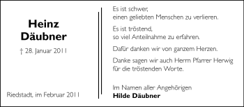 Traueranzeige von Heinz Däubner von Rüsselsheimer Echo, Groß-Gerauer-Echo, Ried Echo