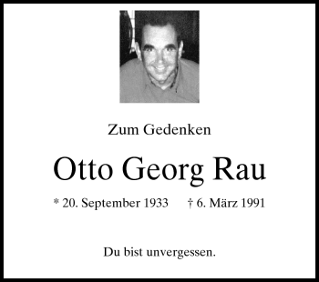 Traueranzeige von Otto Georg Rau von Rüsselsheimer Echo, Groß-Gerauer-Echo, Ried Echo