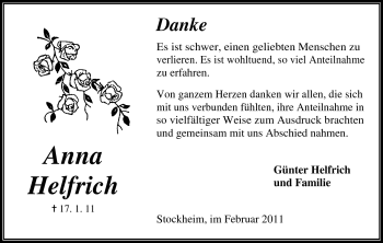Traueranzeige von Anna Helfrich von Odenwälder Echo