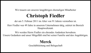 Traueranzeige von Christoph Fiedler von Echo-Zeitungen (Gesamtausgabe)