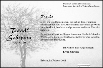 Traueranzeige von Traudl Schwinn von Odenwälder Echo