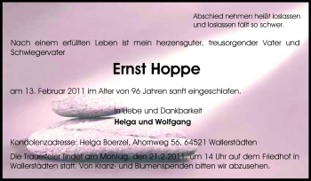 Traueranzeige von Ernst Hoppe von Rüsselsheimer Echo, Groß-Gerauer-Echo, Ried Echo