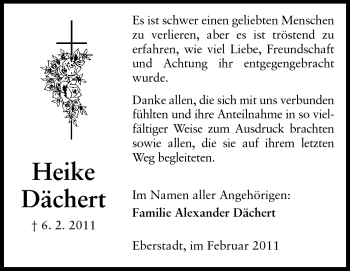 Traueranzeige von Heike Dächert von Echo-Zeitungen (Gesamtausgabe)