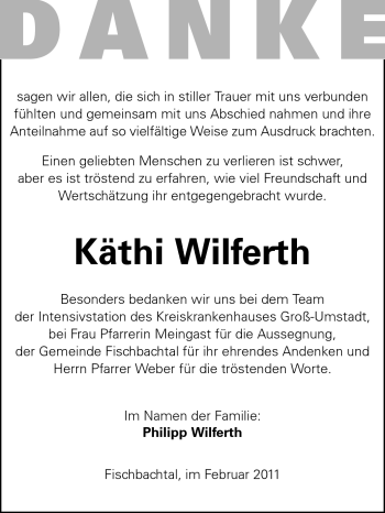 Traueranzeige von Käthi Wilferth von Echo-Zeitungen (Gesamtausgabe)