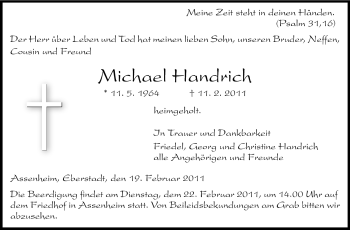 Traueranzeige von Handrich Michael von Echo-Zeitungen (Gesamtausgabe)