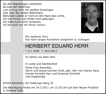 Traueranzeige von Heribert Eduard von Echo-Zeitungen (Gesamtausgabe)