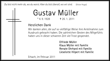 Traueranzeige von Gustav Müller von Odenwälder Echo