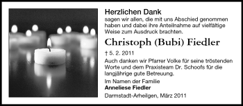 Traueranzeige von Christoph Fiedler von Echo-Zeitungen (Gesamtausgabe)