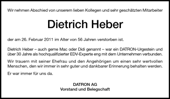 Traueranzeige von Dietrich Heber von Darmstädter Echo, Odenwälder Echo, Rüsselsheimer Echo, Groß-Gerauer-Echo, Ried Echo