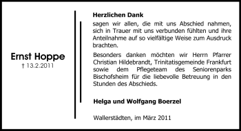 Traueranzeige von Ernst Hoppe von Echo-Zeitungen (Gesamtausgabe)