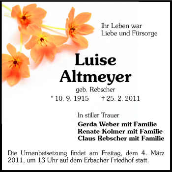 Traueranzeige von Renate Kolmer von Odenwälder Echo