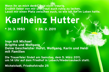 Traueranzeige von Karlheinz Hutter von Odenwälder Echo