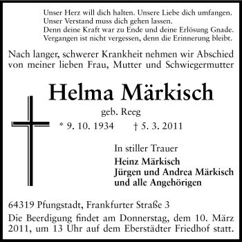 Traueranzeige von Helma Märkisch von Echo-Zeitungen (Gesamtausgabe)