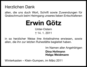 Traueranzeige von Erwin Götz von Odenwälder Echo