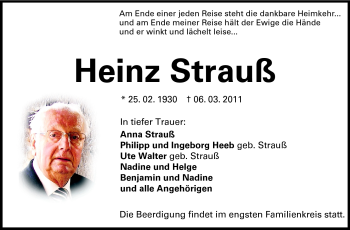 Traueranzeige von Heinz Strauß von Odenwälder Echo