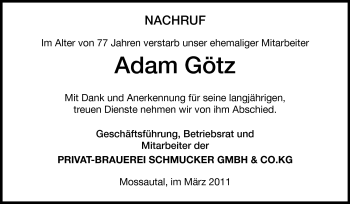 Traueranzeige von Adam Götz von Odenwälder Echo