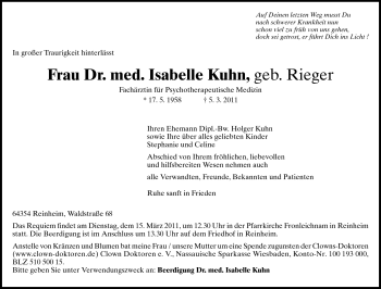 Traueranzeige von Isabelle Kuhn von Darmstädter Echo, Odenwälder Echo, Rüsselsheimer Echo, Groß-Gerauer-Echo, Ried Echo