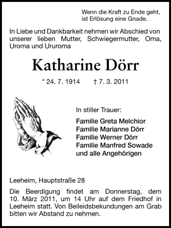 Traueranzeige von Katharine Dörr von Rüsselsheimer Echo, Groß-Gerauer-Echo, Ried Echo