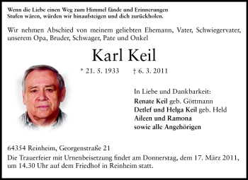Traueranzeige von Karl Keil von Darmstädter Echo, Odenwälder Echo, Rüsselsheimer Echo, Groß-Gerauer-Echo, Ried Echo
