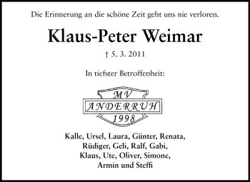Traueranzeige von Klaus Peter Weimar von Odenwälder Echo