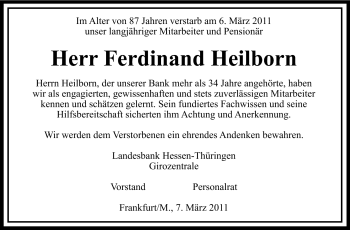 Traueranzeige von Ferdinand Heilborn von Echo-Zeitungen (Gesamtausgabe)