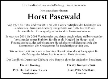 Traueranzeige von Horst Pasewald von Echo-Zeitungen (Gesamtausgabe)