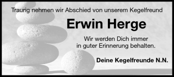 Traueranzeige von Erwin Herge von Echo-Zeitungen (Gesamtausgabe)