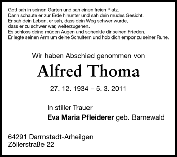 Traueranzeige von Alfred Thoma von Echo-Zeitungen (Gesamtausgabe)