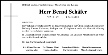 Traueranzeige von Bernd Schäfer von Echo-Zeitungen (Gesamtausgabe)