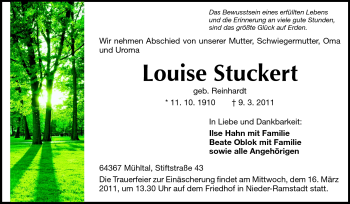 Traueranzeige von Louise Stuckert von Echo-Zeitungen (Gesamtausgabe)