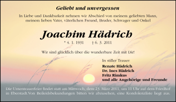 Traueranzeige von Joachim Haedrich von Darmstädter Echo, Odenwälder Echo, Rüsselsheimer Echo, Groß-Gerauer-Echo, Ried Echo