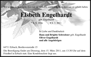 Traueranzeige von Elsbeth Engelhardt von Odenwälder Echo