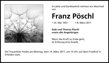 Traueranzeige von Franz Pöschl von Echo-Zeitungen (Gesamtausgabe)