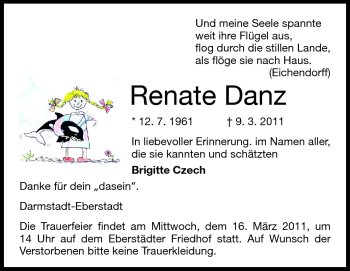 Traueranzeige von Renate Danz von Echo-Zeitungen (Gesamtausgabe)