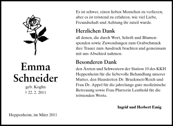 Traueranzeige von Emma Schneider von Starkenburger Echo