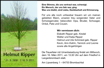 Traueranzeige von Ripper Helmut von Odenwälder Echo