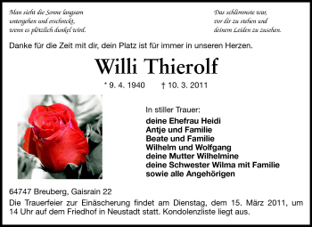 Traueranzeige von Willi Thierolf von Odenwälder Echo