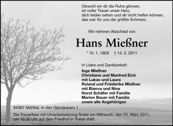 Traueranzeige von Hans Mießner von Echo-Zeitungen (Gesamtausgabe)