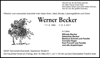 Traueranzeige von Werner Becker von Echo-Zeitungen (Gesamtausgabe)