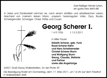 Traueranzeige von Georg Scherer von Rüsselsheimer Echo, Groß-Gerauer-Echo, Ried Echo