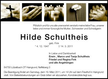 Traueranzeige von Hilde Schutheis von Odenwälder Echo