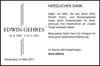 Traueranzeige von Edwin Gehres von Rüsselsheimer Echo, Groß-Gerauer-Echo, Ried Echo